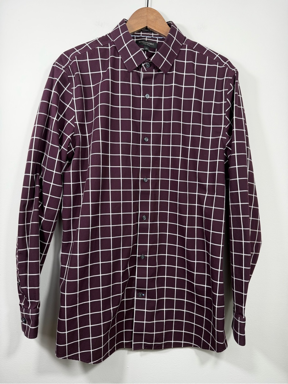 Banana Republic Grant Fit XL Burgundy Windowpane Non-Iron Button Down Shirt